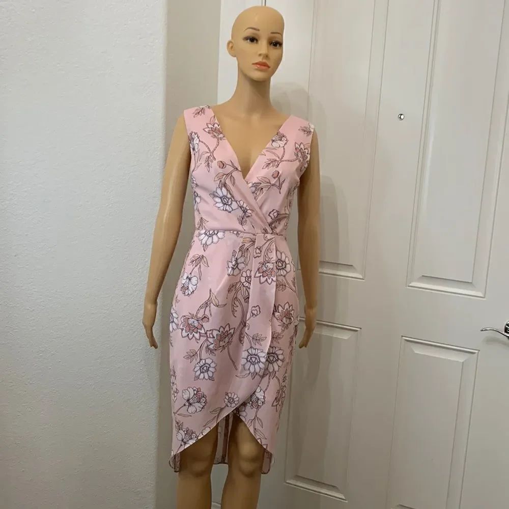 Cooper St Size 4 V Neck Gathered Front Cut Pink Orange Floral Zipper Back Midi